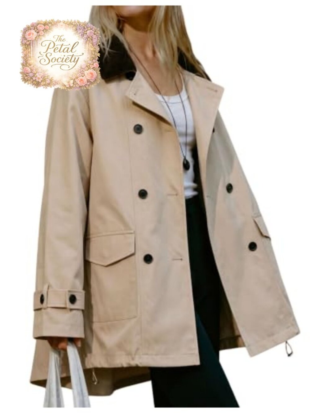 Oversized Double Breasted Trench Coat High Low Hem Casual Jacket
